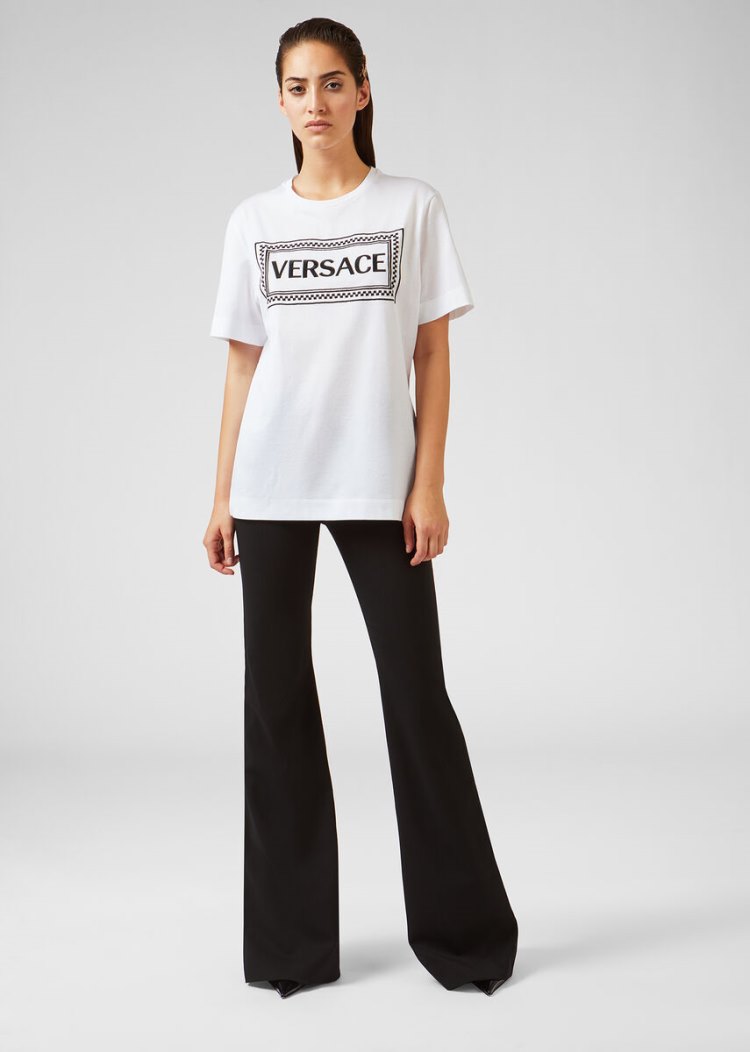 Versace 90s Vintage Logo T Shirt μπλουζακια γυναικεια ασπρα μαυρα | CQPDBDE