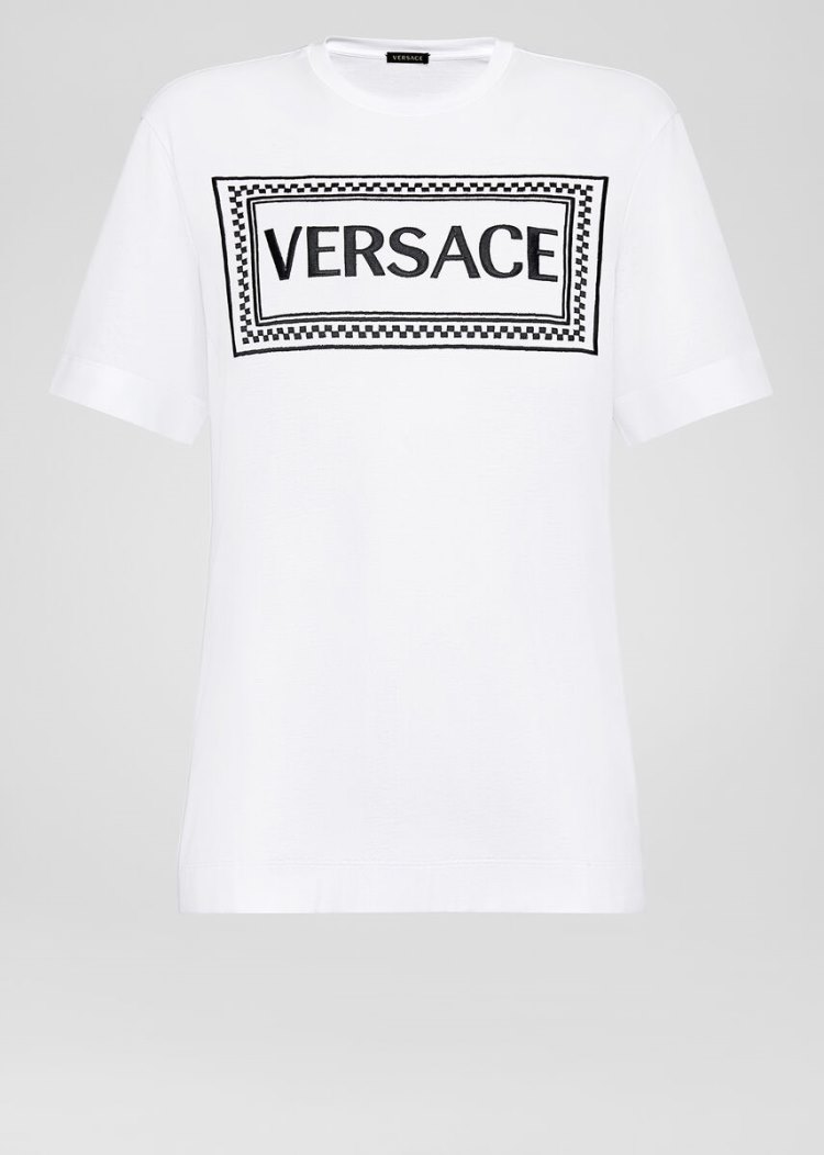 Versace 90s Vintage Logo T Shirt μπλουζακια γυναικεια ασπρα μαυρα | CQPDBDE