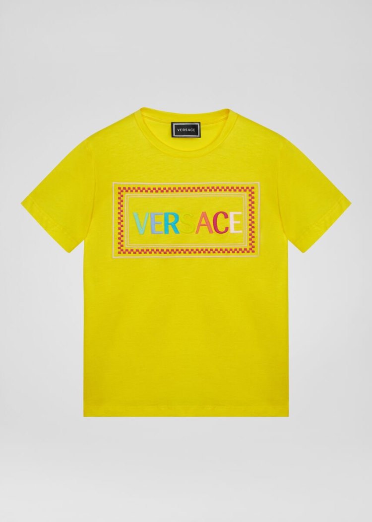 Versace 90s Vintage Logo T Shirt μπλουζακια παιδικα κίτρινα | K55JSV9