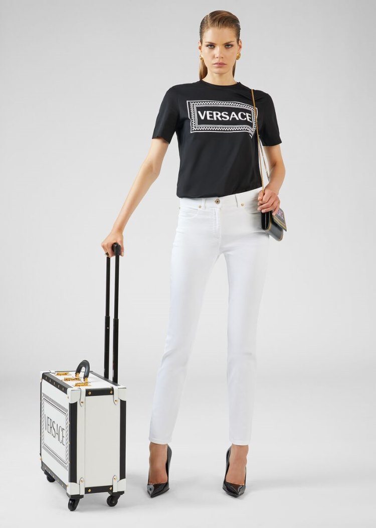 Versace 90s Vintage Logo T Shirt μπλουζακια γυναικεια μαυρα | QT4CWMP