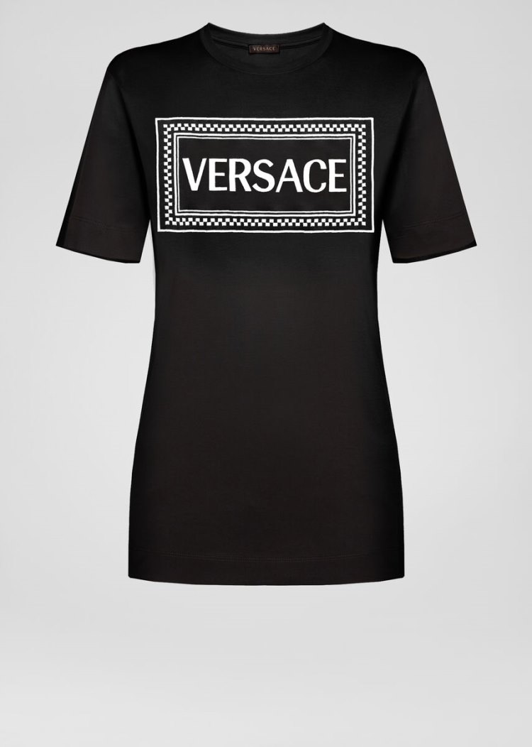 Versace 90s Vintage Logo T Shirt μπλουζακια γυναικεια μαυρα | QT4CWMP