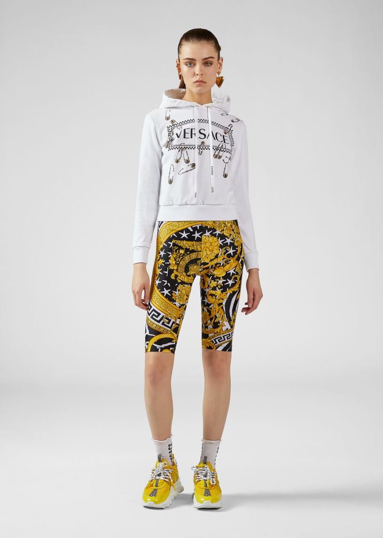Versace 90s Vintage Logo Ασφαλείας Pin Hoodie Φούτερ γυναικεια ασπρα | WJDGNZ4