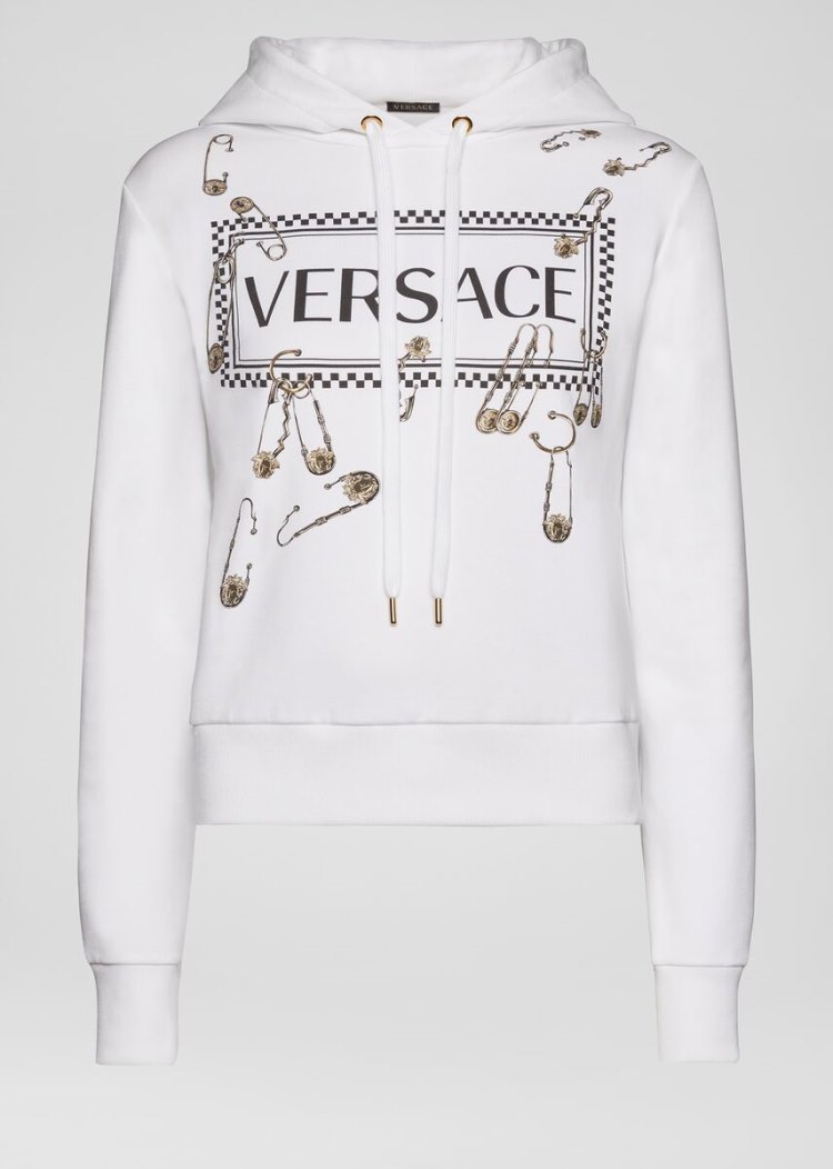 Versace 90s Vintage Logo Ασφαλείας Pin Hoodie Φούτερ γυναικεια ασπρα | WJDGNZ4