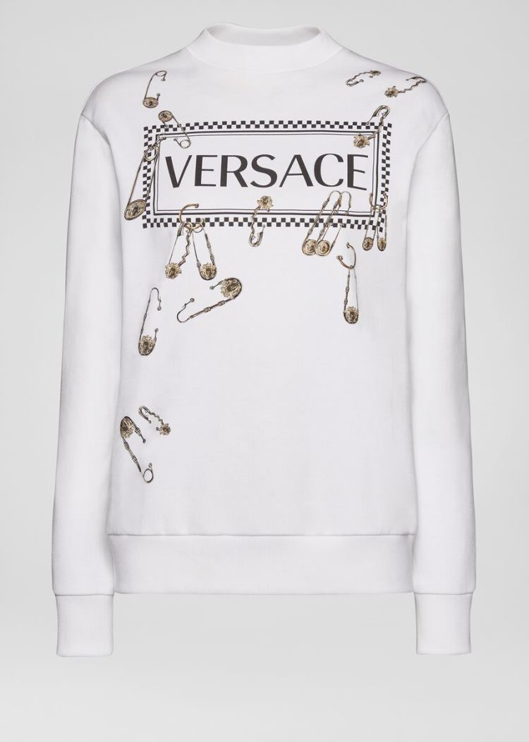 Versace 90s Vintage Logo Ασφαλείας Pin Sweatshirt Φούτερ γυναικεια ασπρα | 61O69P6