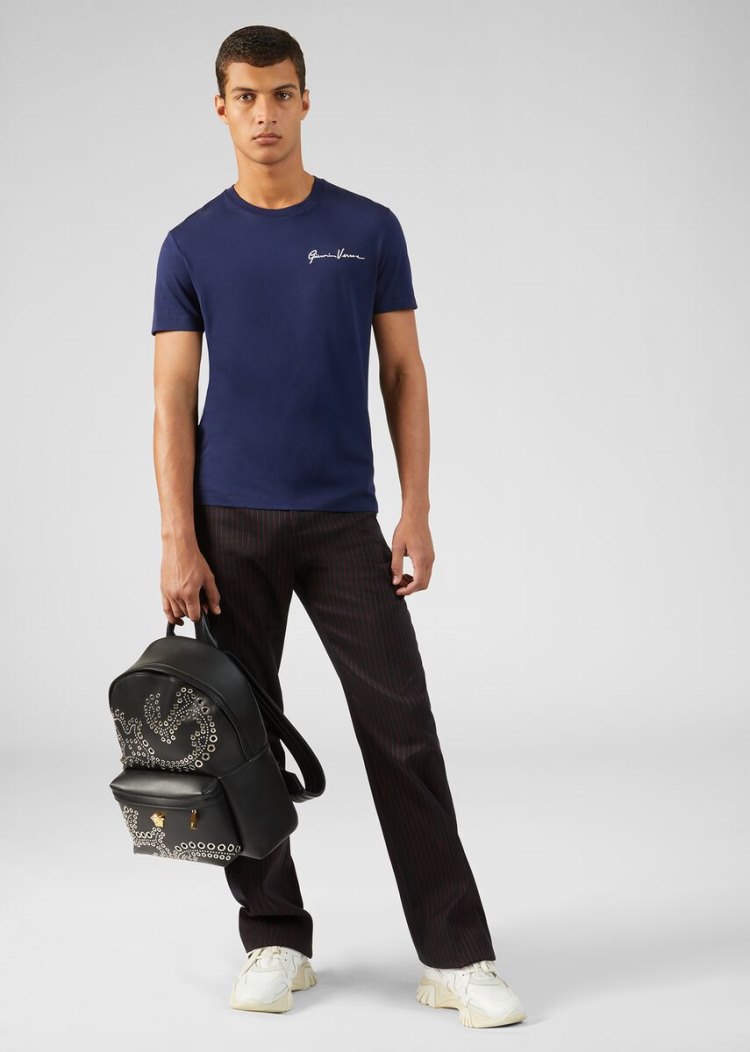 Versace Barocco Eyelet δερματινα Backpack σακιδια πλατησ ανδρικα μαυρα | U8C665B