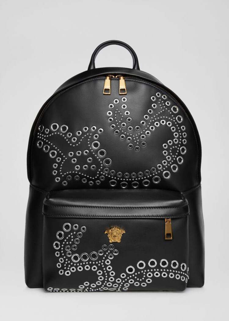 Versace Barocco Eyelet δερματινα Backpack σακιδια πλατησ ανδρικα μαυρα | U8C665B