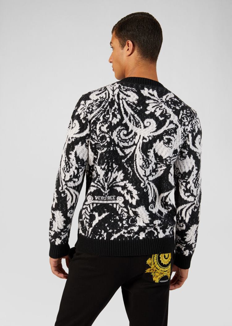 Versace Barocco Jacquard Wool πουλοβερ Πουλόβερ ανδρικα μαυρα | OJRAIC9