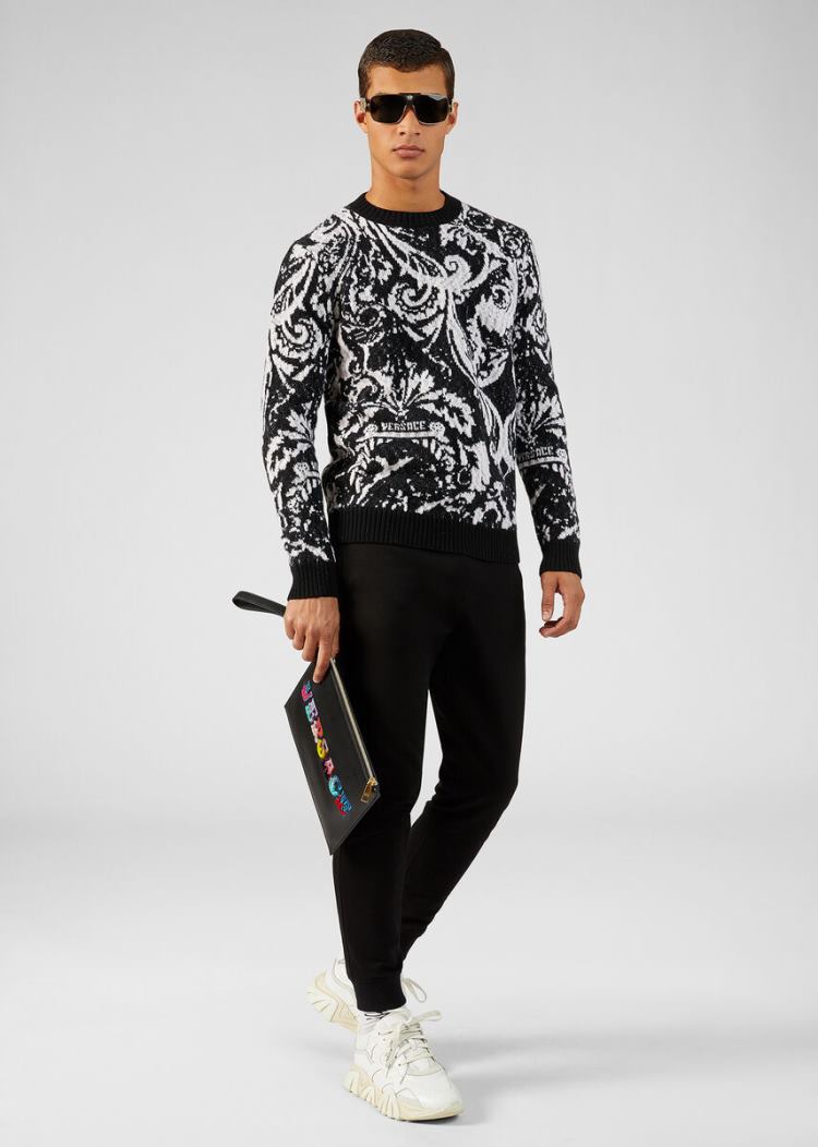 Versace Barocco Jacquard Wool πουλοβερ Πουλόβερ ανδρικα μαυρα | OJRAIC9