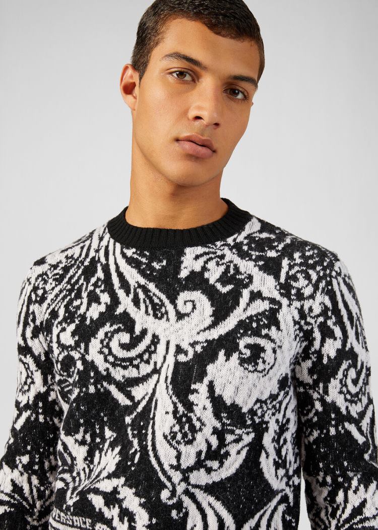 Versace Barocco Jacquard Wool πουλοβερ Πουλόβερ ανδρικα μαυρα | OJRAIC9