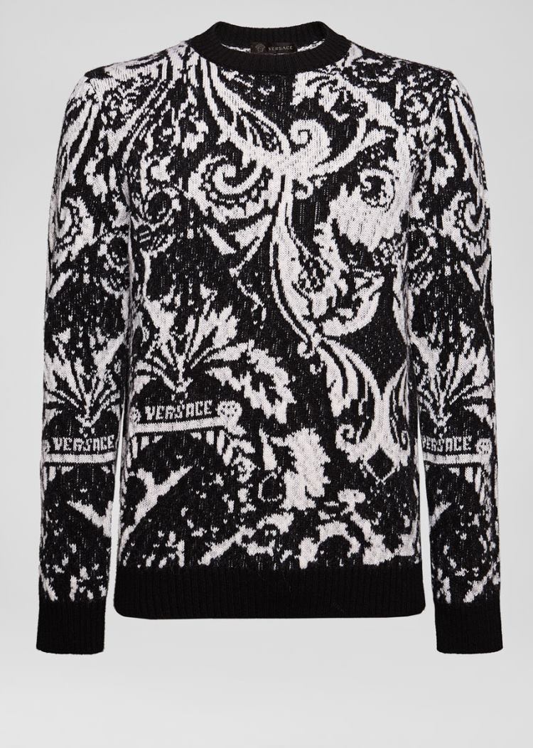 Versace Barocco Jacquard Wool πουλοβερ Πουλόβερ ανδρικα μαυρα | OJRAIC9
