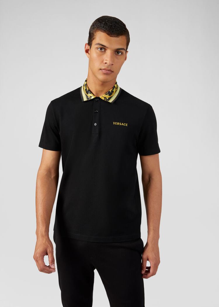Versace Barocco Motif Polo Shirt μπλουζακια πολο ανδρικα μαυρα | Y4RLHU4