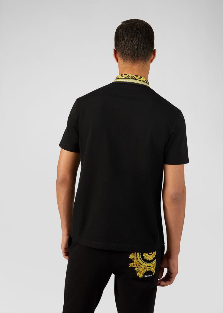 Versace Barocco Motif Polo Shirt μπλουζακια πολο ανδρικα μαυρα | Y4RLHU4