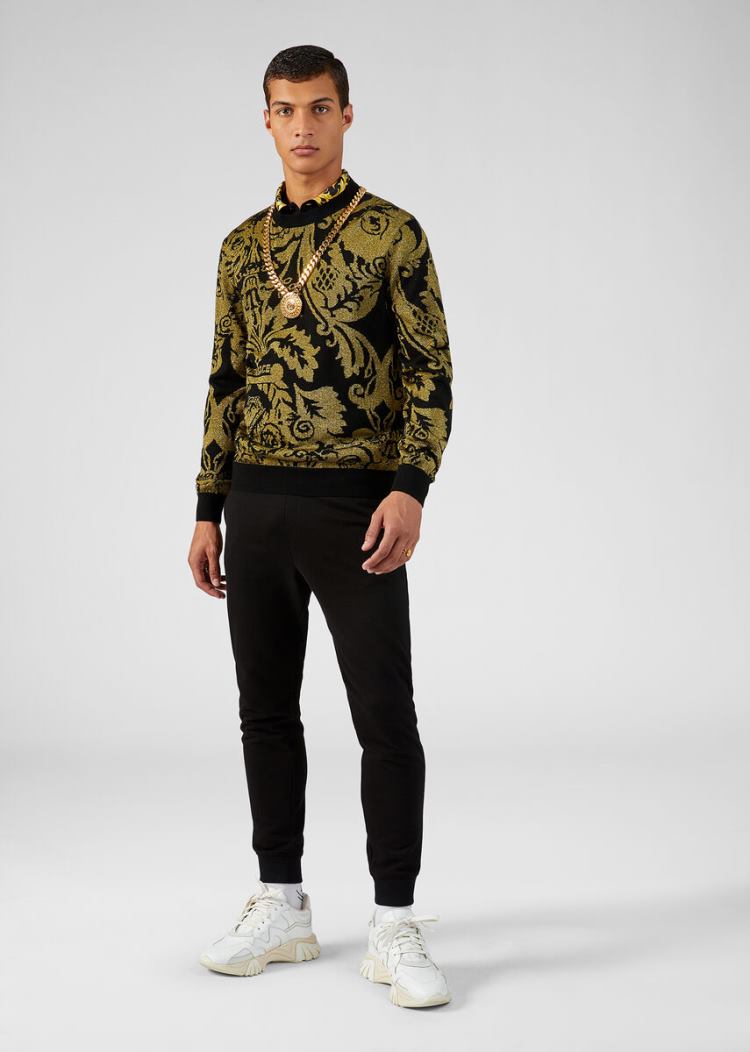 Versace Barocco Motif Polo Shirt μπλουζακια πολο ανδρικα μαυρα | Y4RLHU4