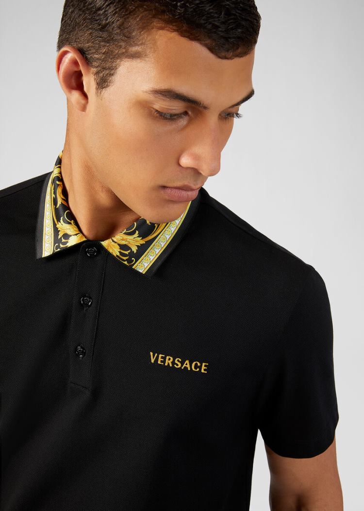 Versace Barocco Motif Polo Shirt μπλουζακια πολο ανδρικα μαυρα | Y4RLHU4