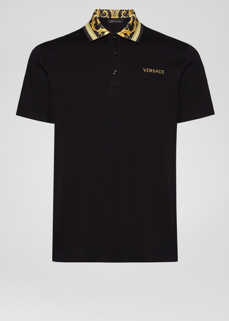 Versace Barocco Motif Polo Shirt μπλουζακια πολο ανδρικα μαυρα | Y4RLHU4
