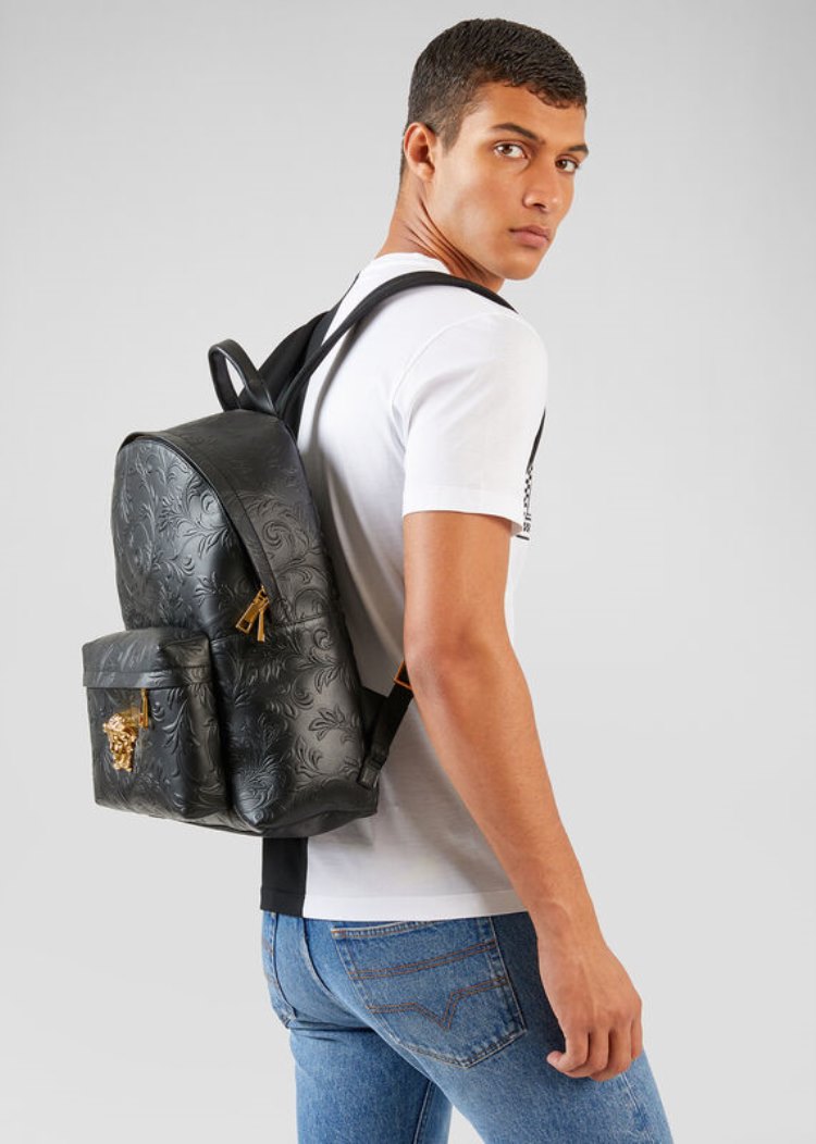 Versace Barocco Pattern δερματινα Palazzo Backpack σακιδια πλατησ ανδρικα μαυρα | 1CZUKJX