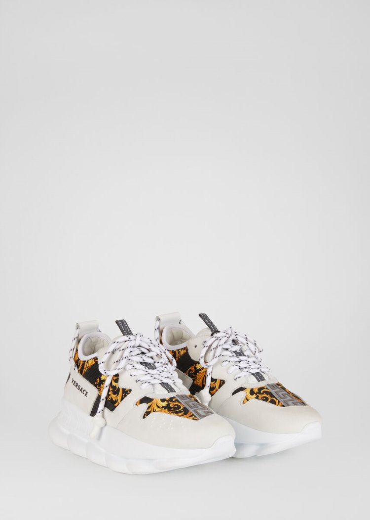 Versace Barocco Print Chain Reaction 2 Trainers αθλητικα γυναικεια ασπρα χρυσο χρωμα | PVFUU4H