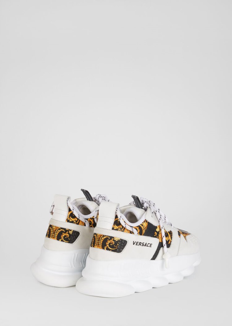 Versace Barocco Print Chain Reaction 2 Trainers αθλητικα γυναικεια ασπρα χρυσο χρωμα | PVFUU4H