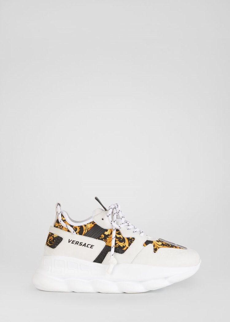Versace Barocco Print Chain Reaction 2 Trainers αθλητικα γυναικεια ασπρα χρυσο χρωμα | PVFUU4H