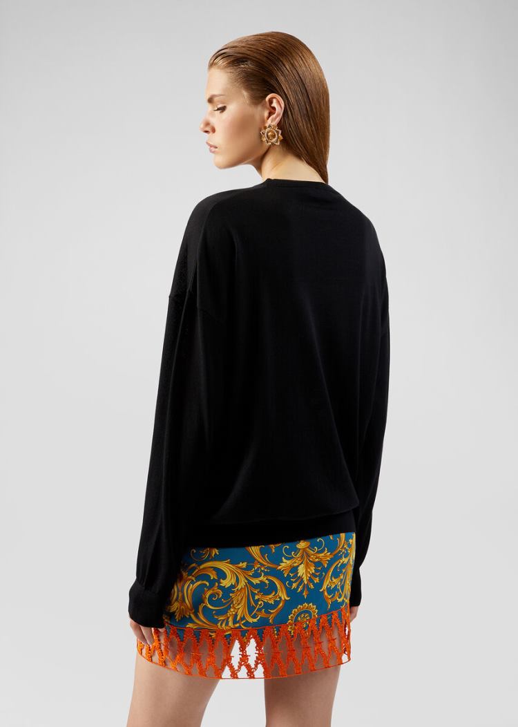 Versace Barocco Rodeo Motif πουλοβερ Πουλόβερ γυναικεια μαυρα | A9O7VUS