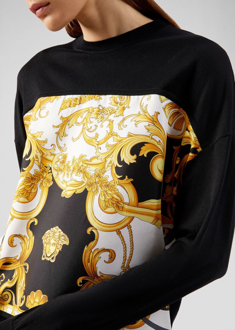 Versace Barocco Rodeo Motif πουλοβερ Πουλόβερ γυναικεια μαυρα | A9O7VUS