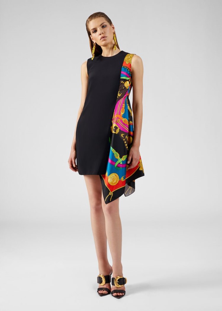 Versace Barocco Rodeo Print Accent Assymetric φορεμα φορεμα γυναικεια μαυρα | PE7U381