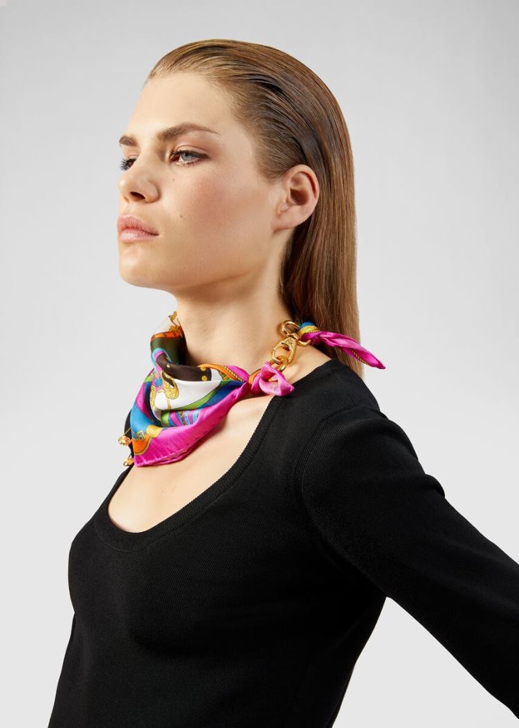Versace Barocco Rodeo Print Silk Bandana Necklace κασκολ γυναικεια Πολύχρωμο | OZCJPKI