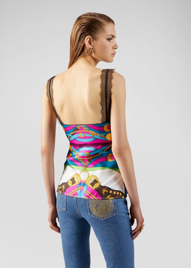 Versace Barocco Rodeo Print Silk Lingerie Top Αριστος γυναικεια Πολύχρωμο | EH2YXMC