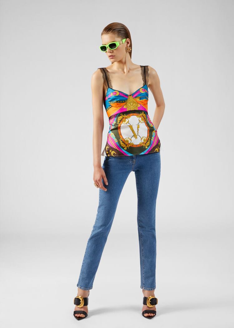 Versace Barocco Rodeo Print Silk Lingerie Top Αριστος γυναικεια Πολύχρωμο | EH2YXMC