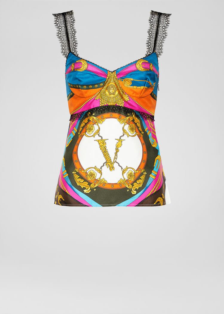 Versace Barocco Rodeo Print Silk Lingerie Top Αριστος γυναικεια Πολύχρωμο | EH2YXMC