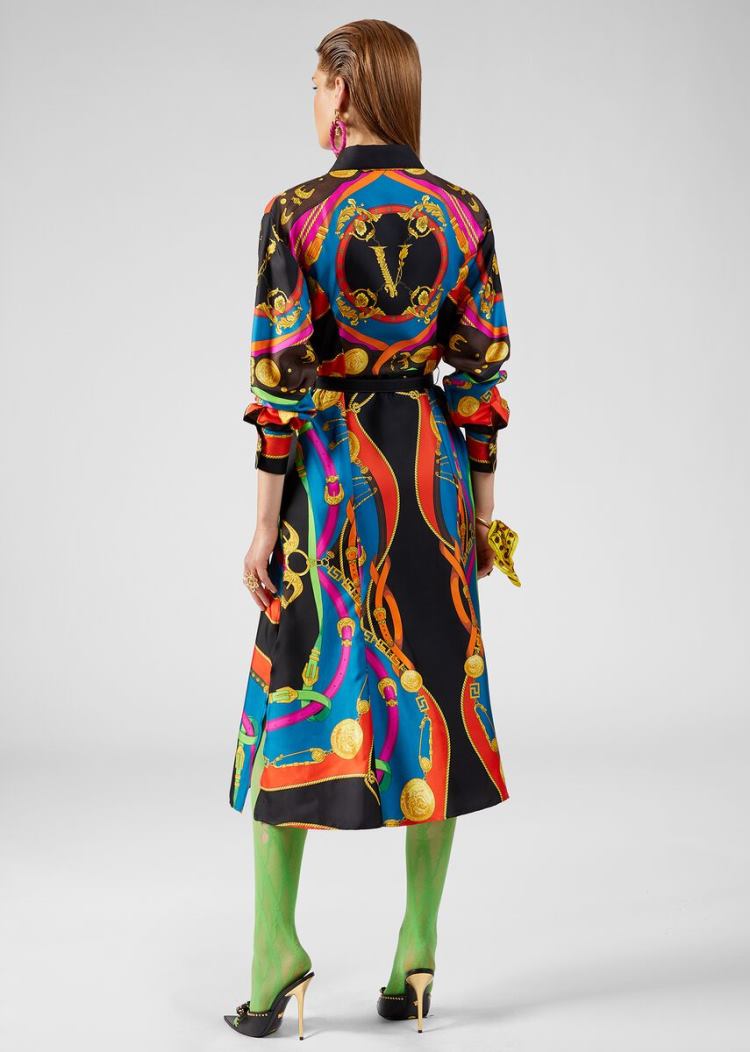 Versace Barocco Rodeo Print Silk Midi Shirt φορεμα φορεμα γυναικεια Πολύχρωμο | 7V4GPFK
