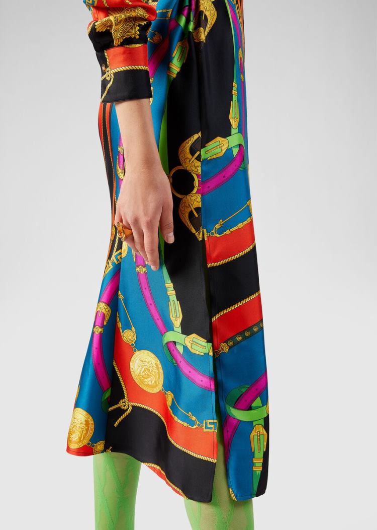Versace Barocco Rodeo Print Silk Midi Shirt φορεμα φορεμα γυναικεια Πολύχρωμο | 7V4GPFK