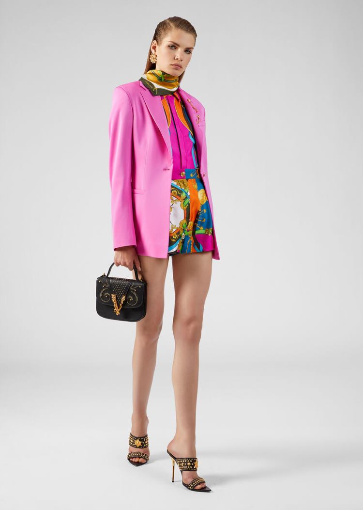 Versace Barocco Rodeo Print Silk Shorts σορτσ γυναικεια φουξια ροζ | 8S3N7AX