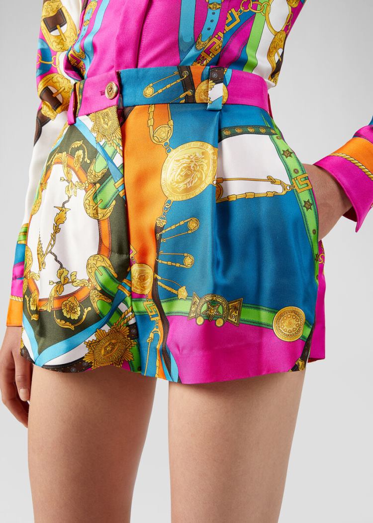 Versace Barocco Rodeo Print Silk Shorts σορτσ γυναικεια φουξια ροζ | 8S3N7AX