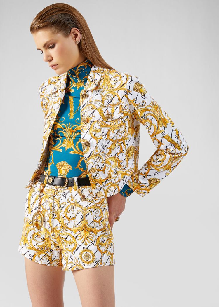 Versace Barocco Signature Print Denim Jacket μπουφαν γυναικεια Πολύχρωμο | 2WDFRHM