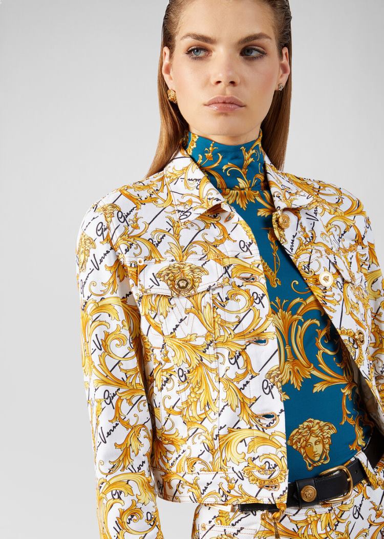Versace Barocco Signature Print Denim Jacket μπουφαν γυναικεια Πολύχρωμο | 2WDFRHM