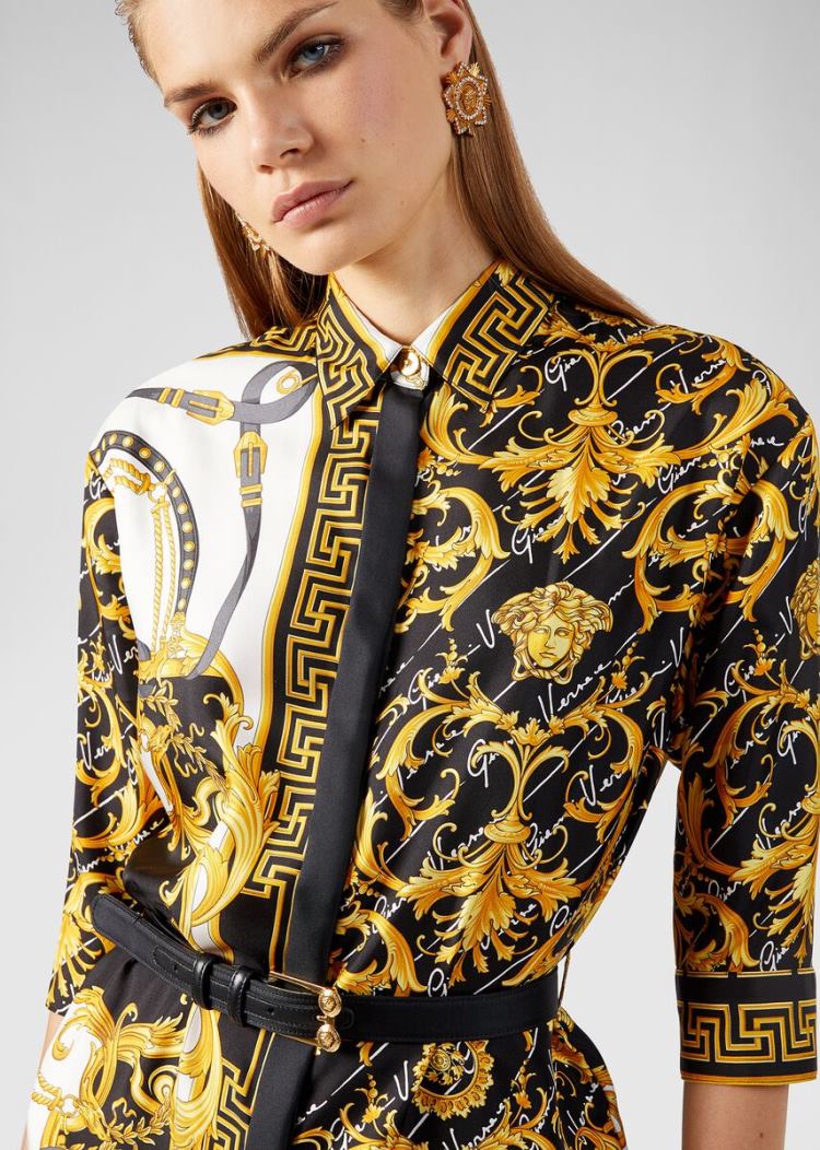 Versace Barocco Signature Print Silk Shirt φορεμα φορεμα γυναικεια Πολύχρωμο | PKP7YAE