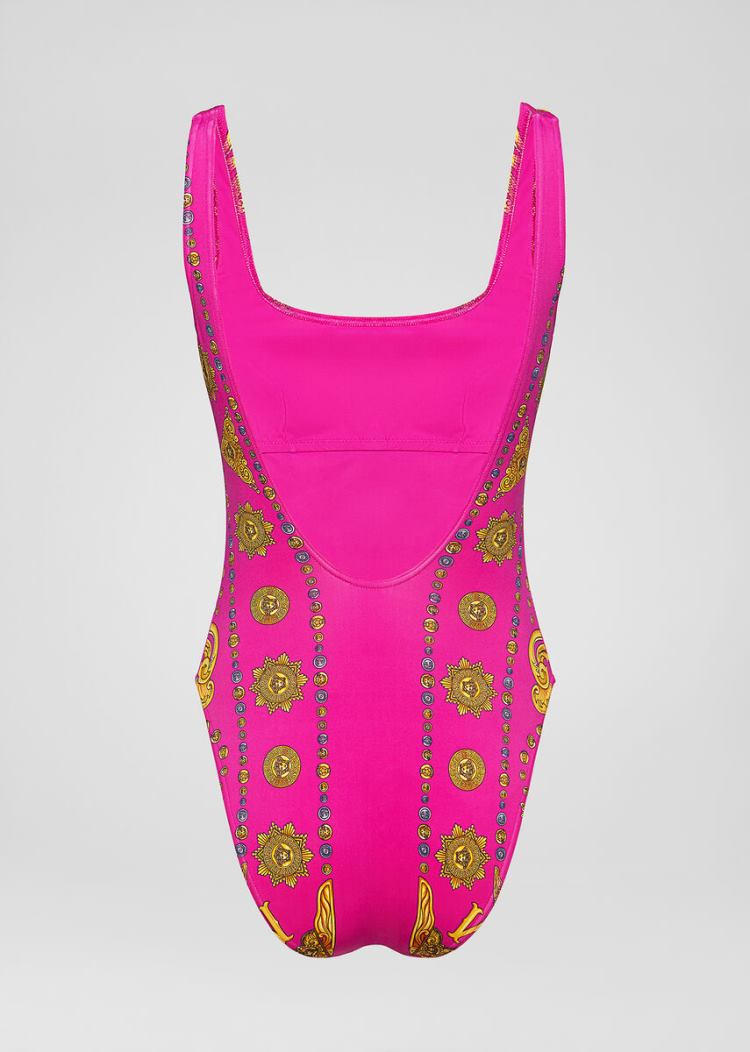 Versace Barocco Western Print One-Piece Swimsuit μαγιό γυναικεια φουξια ροζ | QY9NRRH