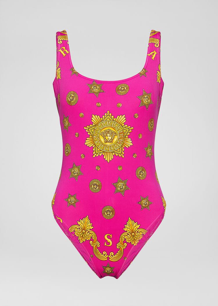 Versace Barocco Western Print One-Piece Swimsuit μαγιό γυναικεια φουξια ροζ | QY9NRRH