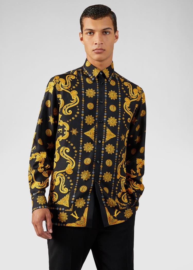 Versace Barocco Western Print Silk Twill Shirt πουκαμισα ανδρικα Πολύχρωμο | KVUWKX6