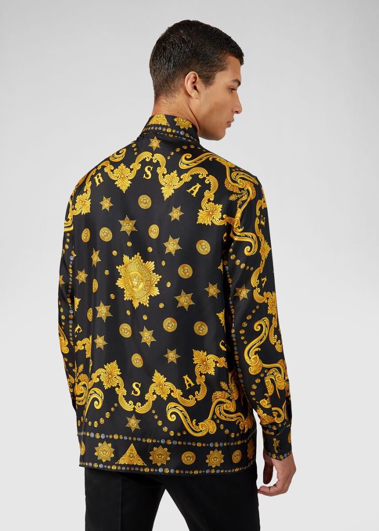 Versace Barocco Western Print Silk Twill Shirt πουκαμισα ανδρικα Πολύχρωμο | KVUWKX6