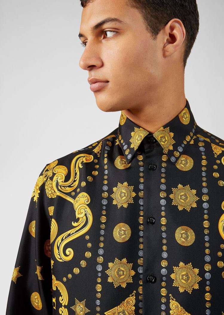 Versace Barocco Western Print Silk Twill Shirt πουκαμισα ανδρικα Πολύχρωμο | KVUWKX6