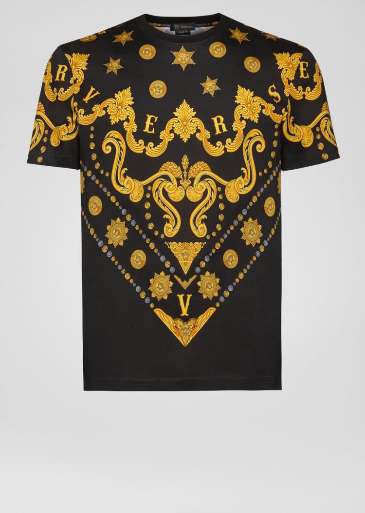 Versace Barocco Western Print T Shirt μπλουζακια ανδρικα Πολύχρωμο | L4K6PUY