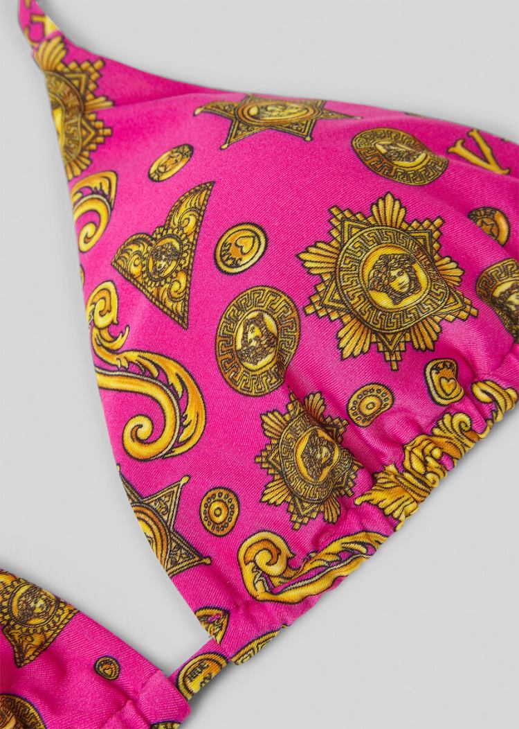 Versace Barocco Western Print Μπικίνι Top μαγιό γυναικεια φουξια ροζ | 3PXUJ8W