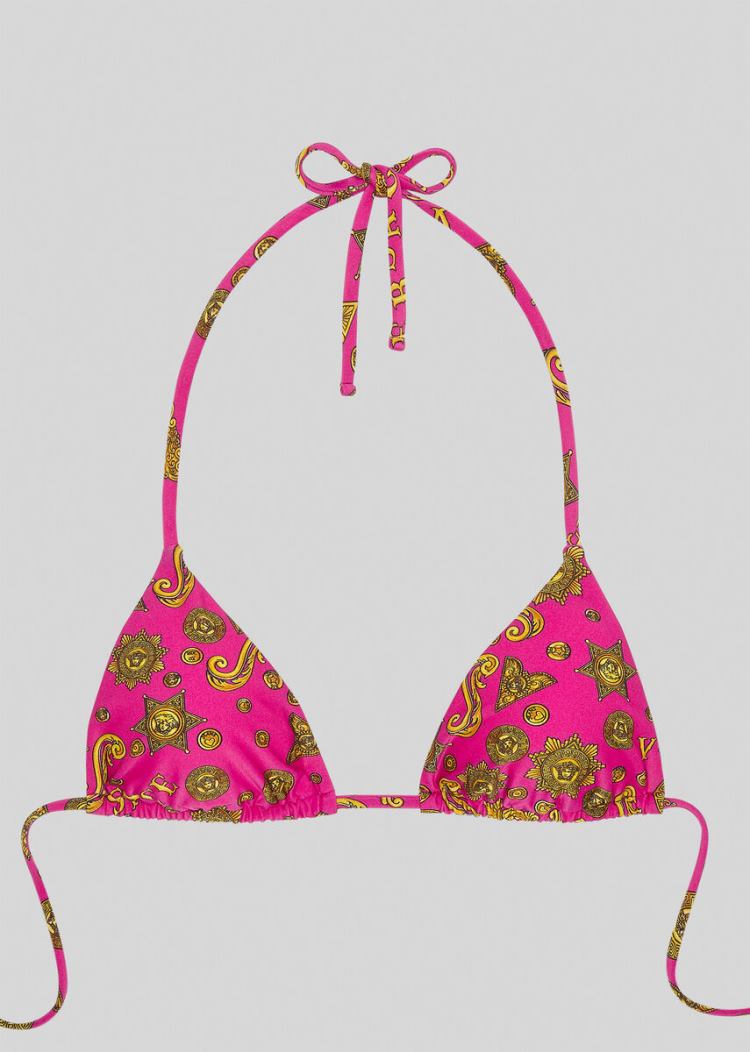 Versace Barocco Western Print Μπικίνι Top μαγιό γυναικεια φουξια ροζ | 3PXUJ8W