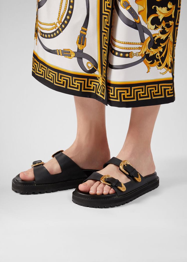Versace Barocco Western φλατ Sandals σανδαλια γυναικεια μαυρα | CRYSXT0