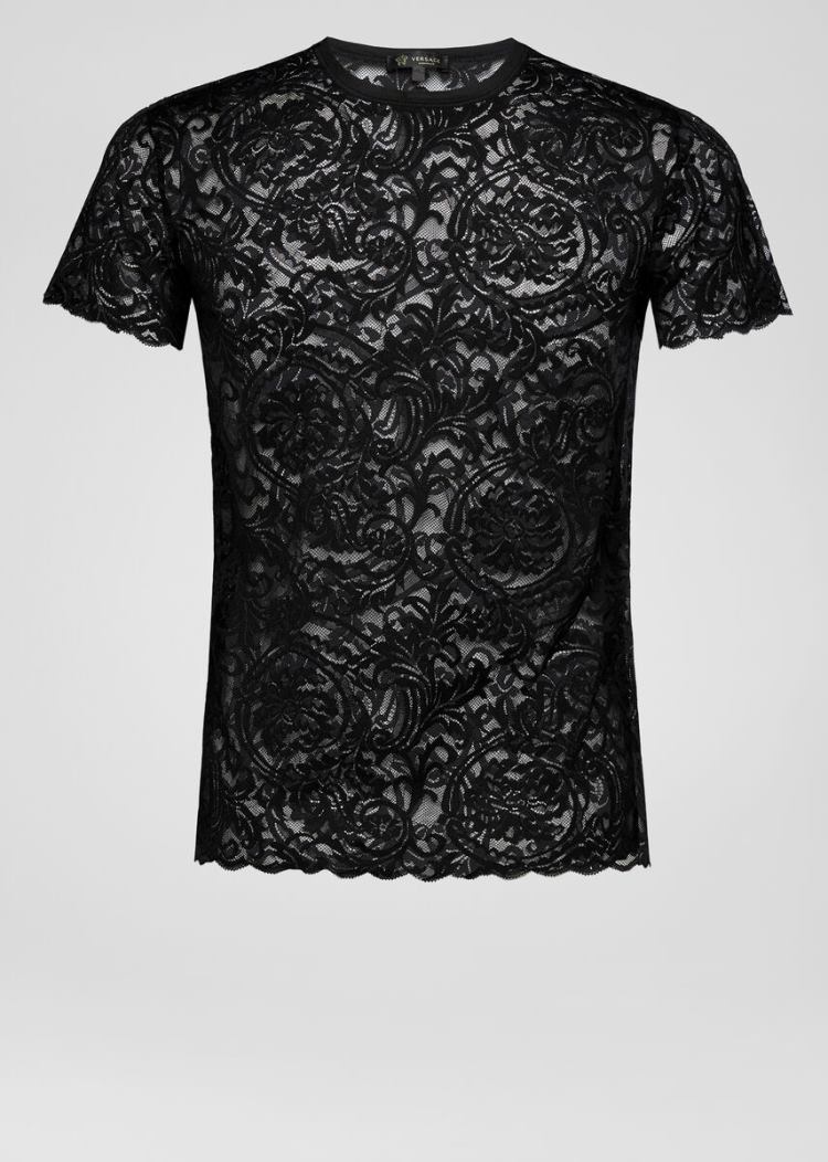 Versace Barocco δαντελα T Shirt μπλουζακια ανδρικα μαυρα | YQQBX9T