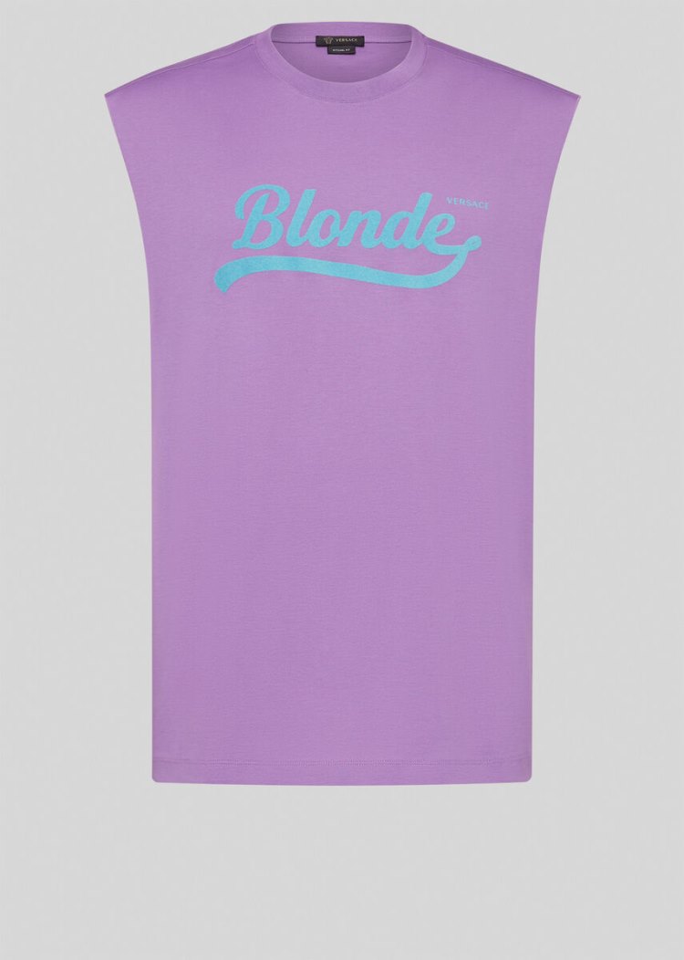 Versace Blonde Print αμανικα T Shirt μπλουζακια ανδρικα μωβ | K411V6C