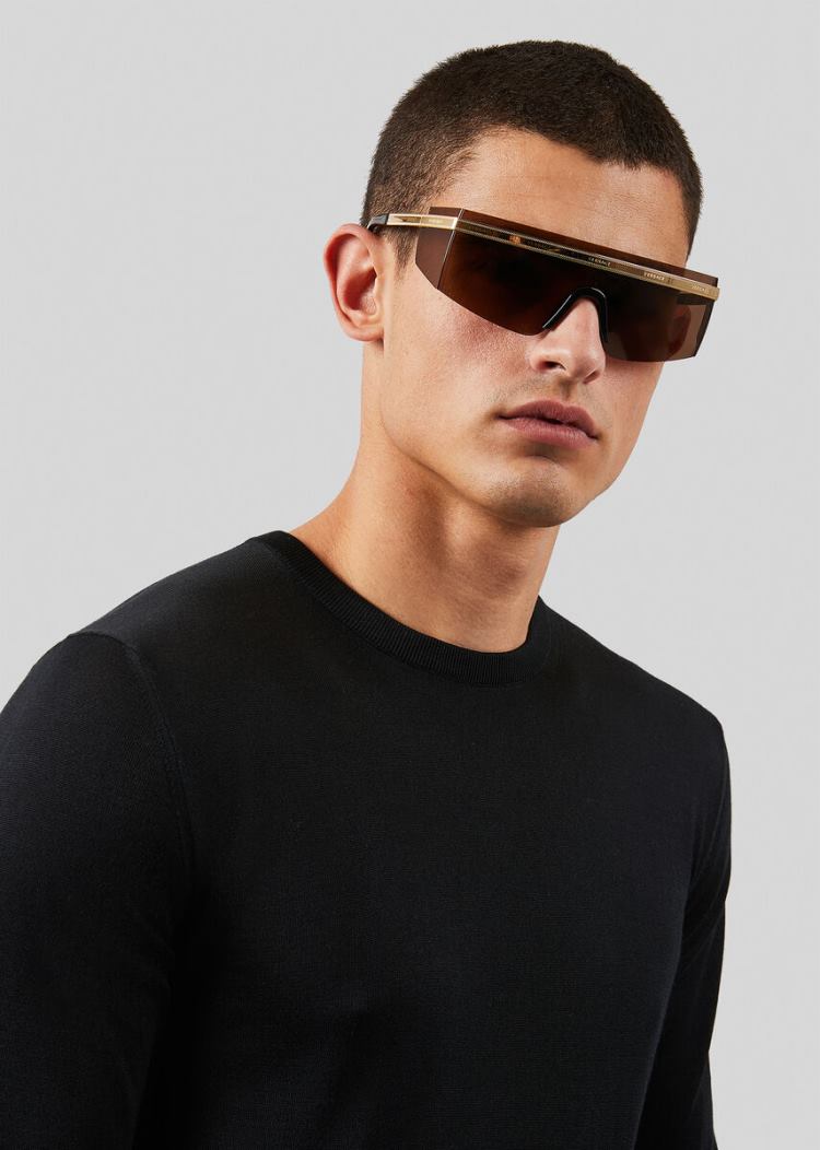 Versace Brown Logomania Visor γυαλια ηλιου ανδρικα καφε | DSS5CUC