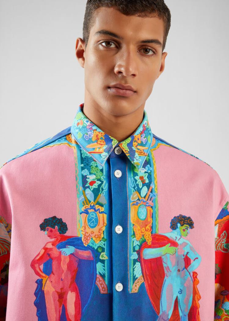 Versace Caravaggio Print Denim Shirt πουκαμισα ανδρικα Πολύχρωμο | 9QEXT2Y
